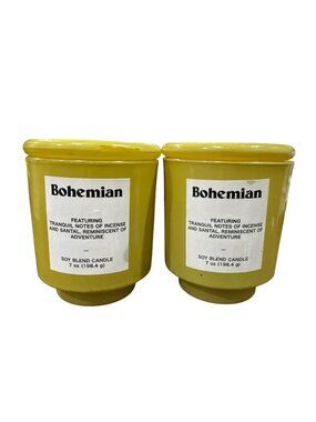 Bohemian Soy Blend Candles 7 Oz Set Of 2 With Incense & Santal Notes Yellow Cera